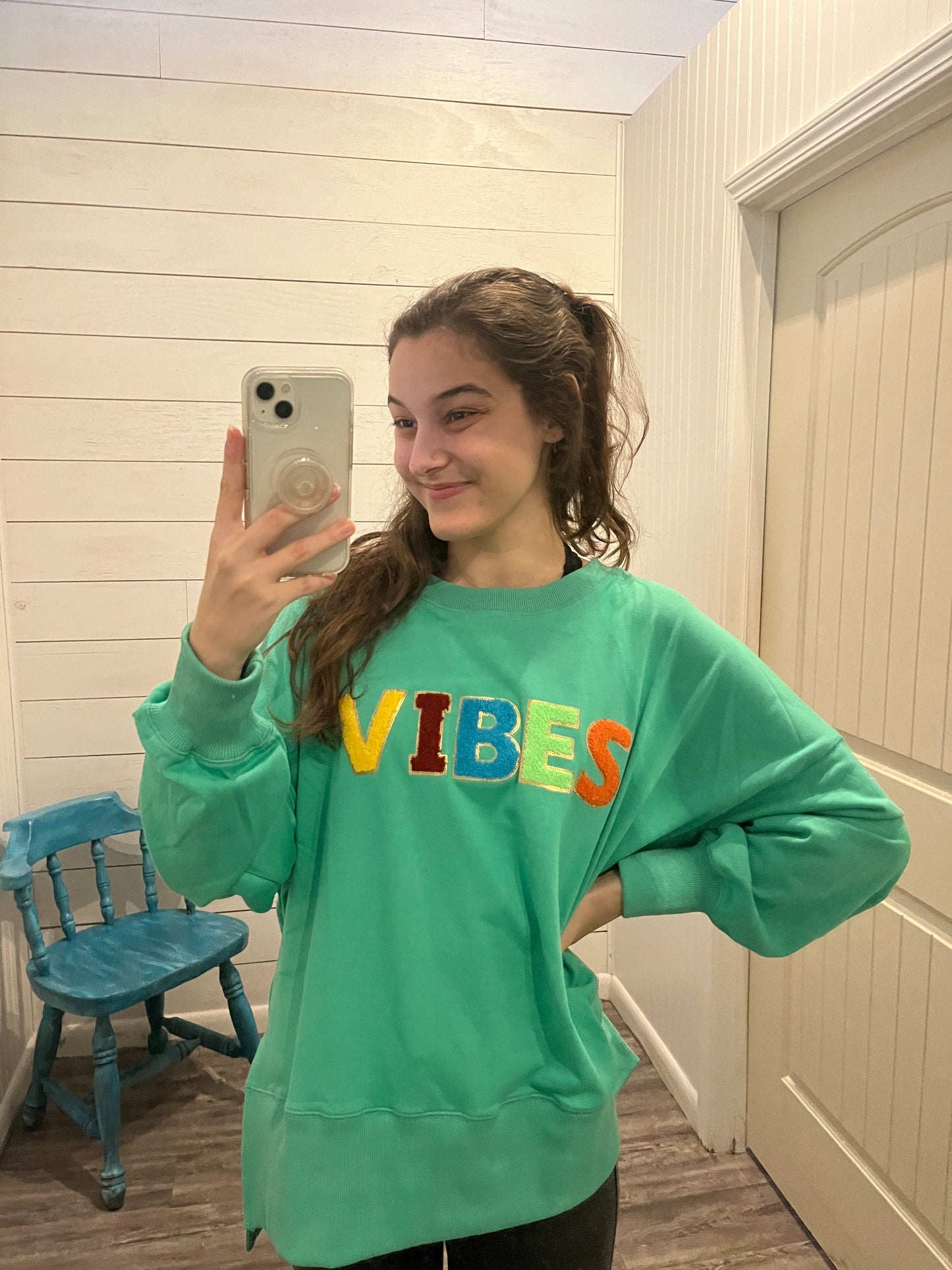 Green 'VIBES' Patch Sweatshirt