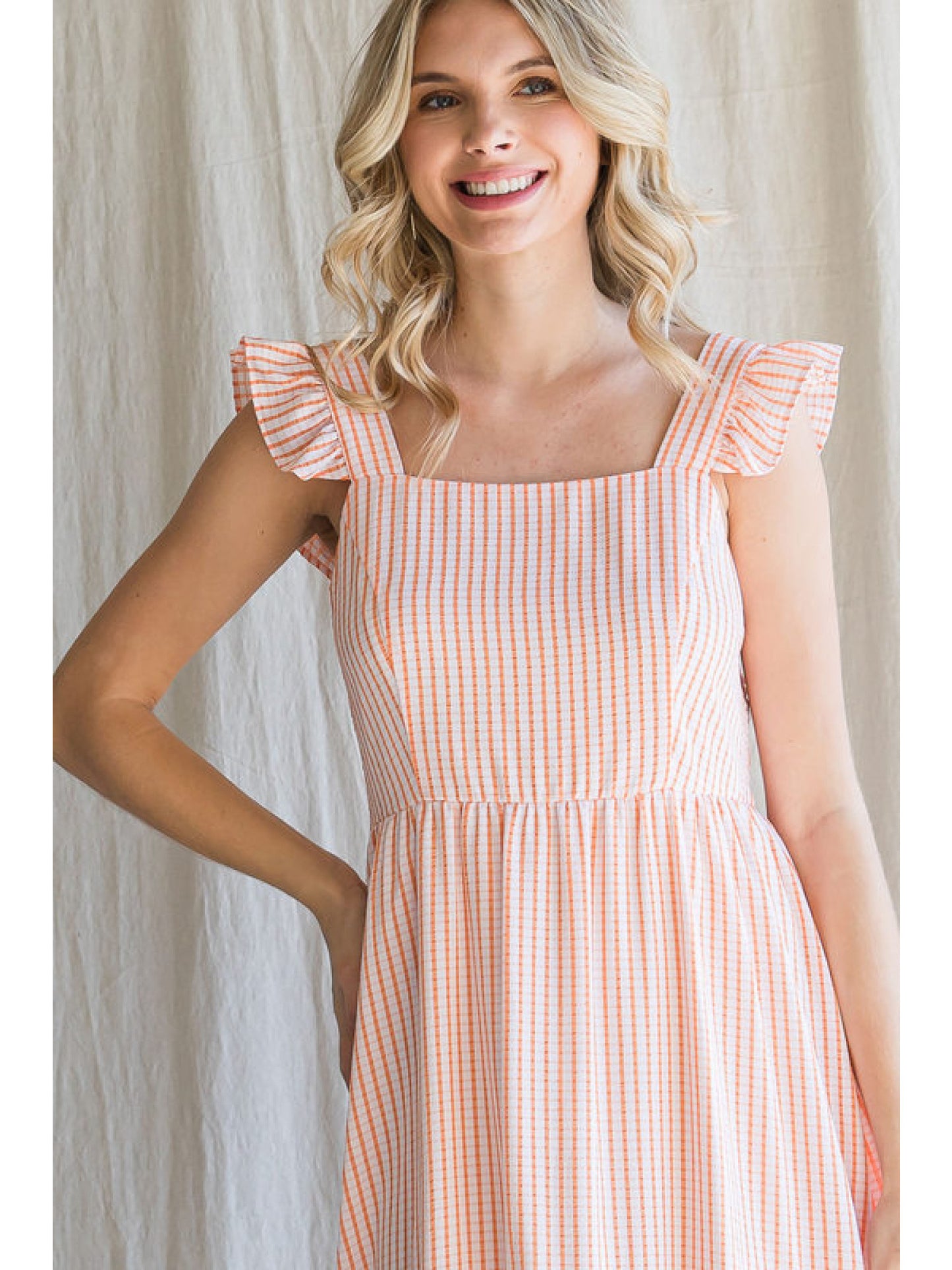 Orange Gingham Sleeveless Mini Dress