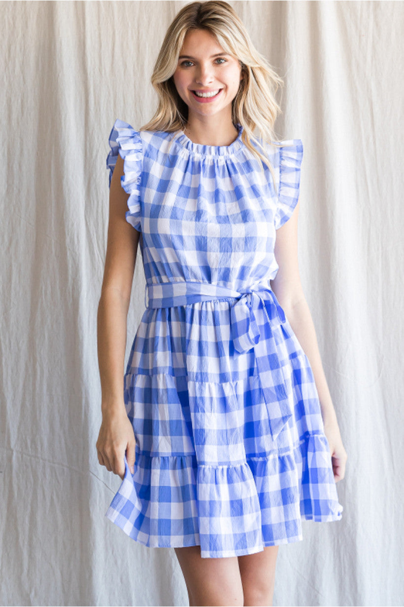 High Neck Mini Dress w/ Tie Belt