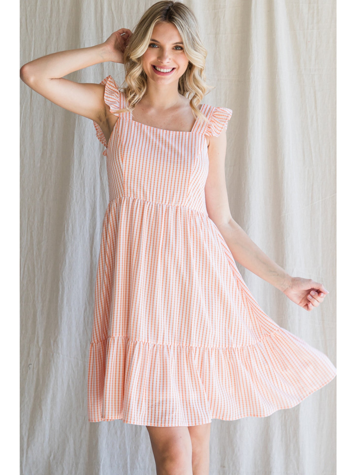 Orange Gingham Sleeveless Mini Dress