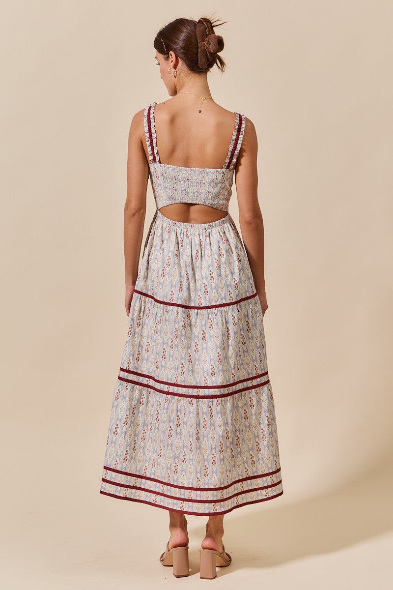 Dusty Blue Multi Floral Sleeveless Maxi Dress