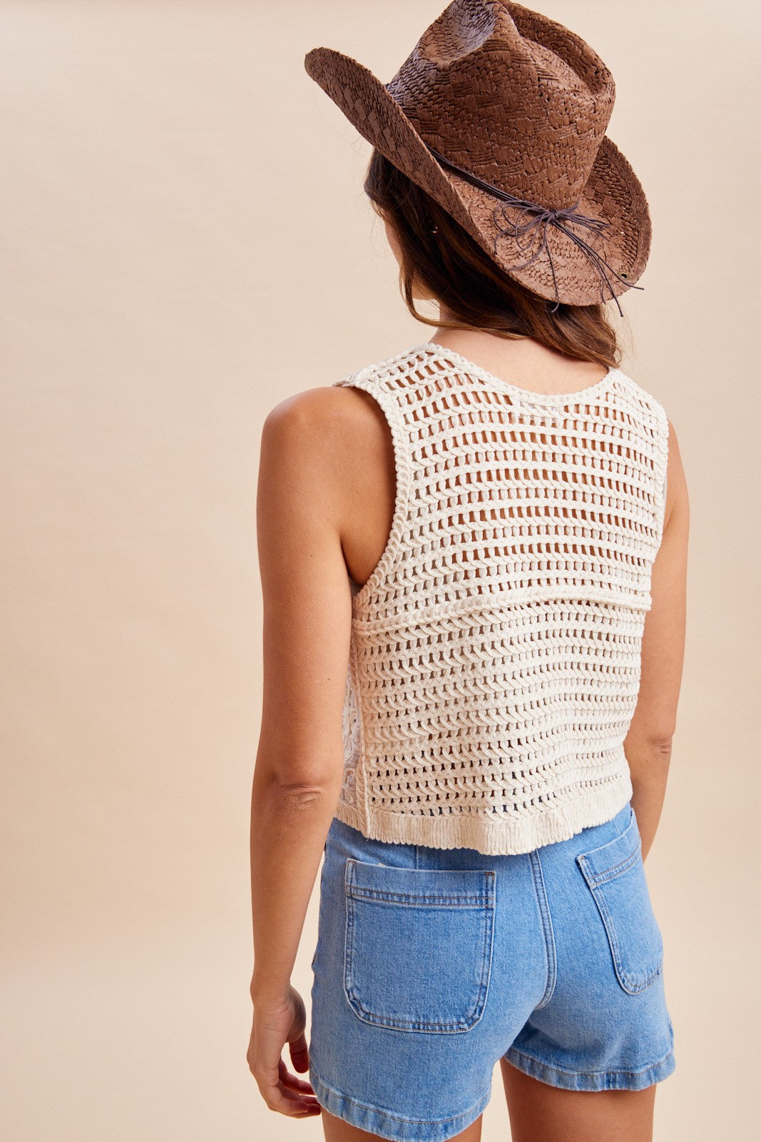 Natural Mix Media Floral Embroidery Crochet Vest