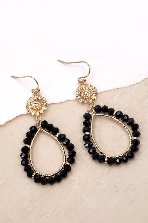 Beaded Teardrop w/ Flower Top Earrings