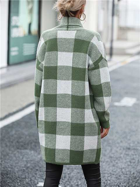 Green Checkered Long Cardigan
