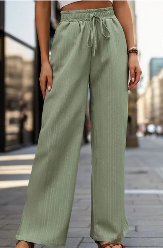 Sage Green Textured Drawstring Pants
