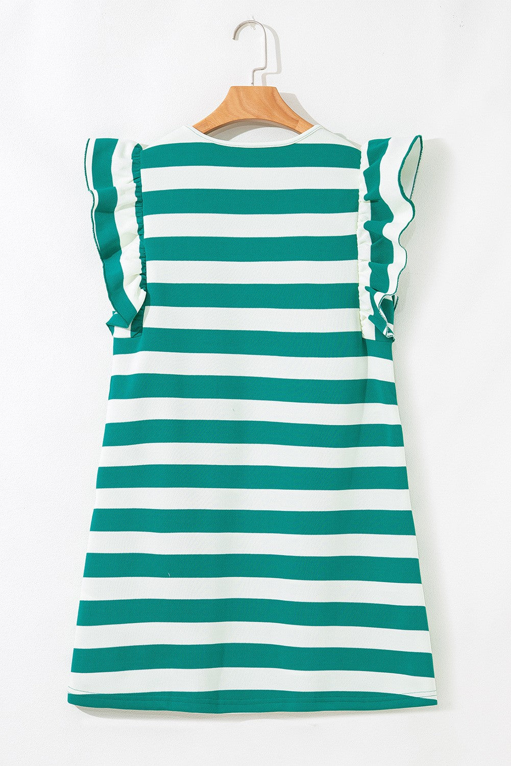 Green Striped Flutter Sleeve Mini Dress