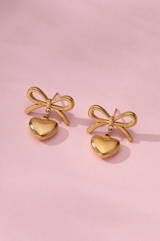 Bow + Heart Drop Earrings