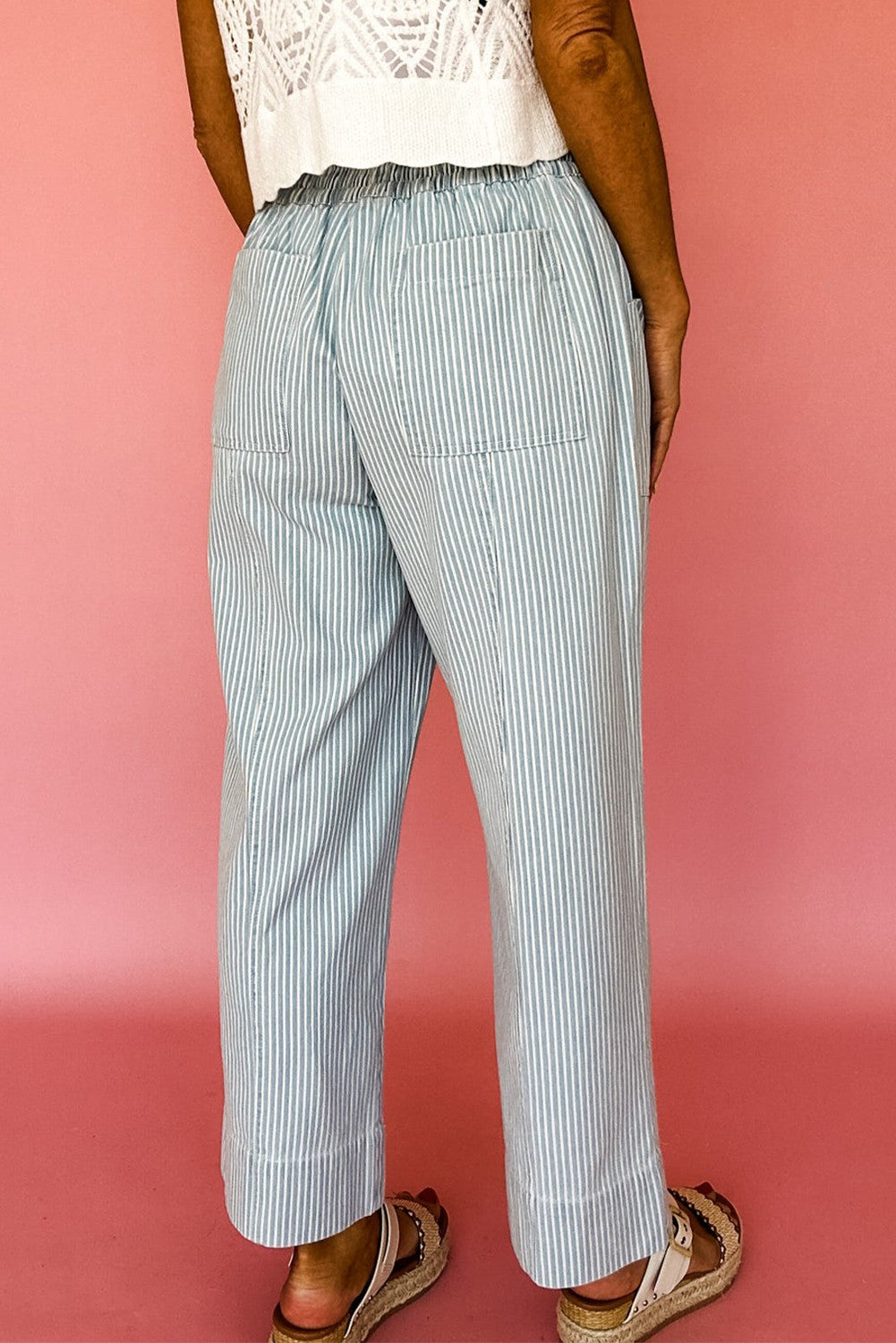 Light Denim Striped Drawstring Pants