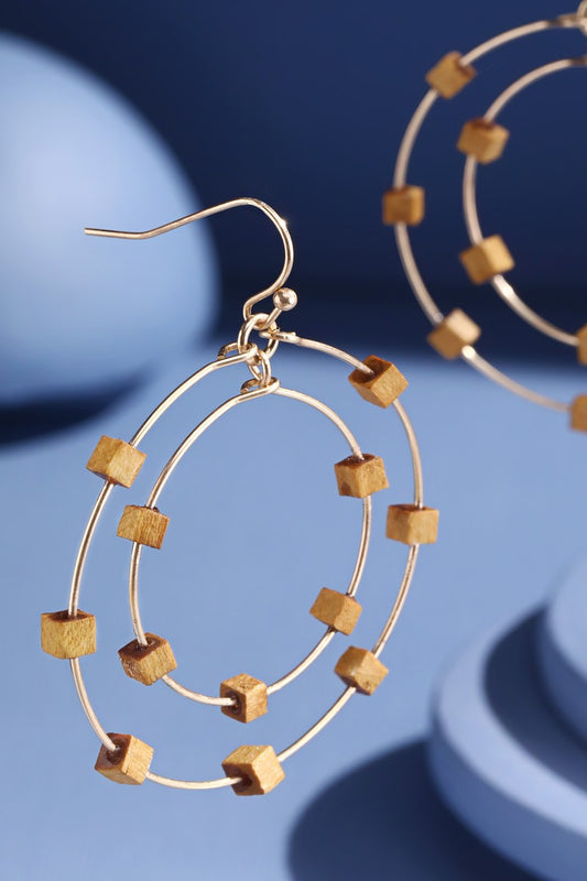 Two Tier Hoop Earrings w/ Wood Accents