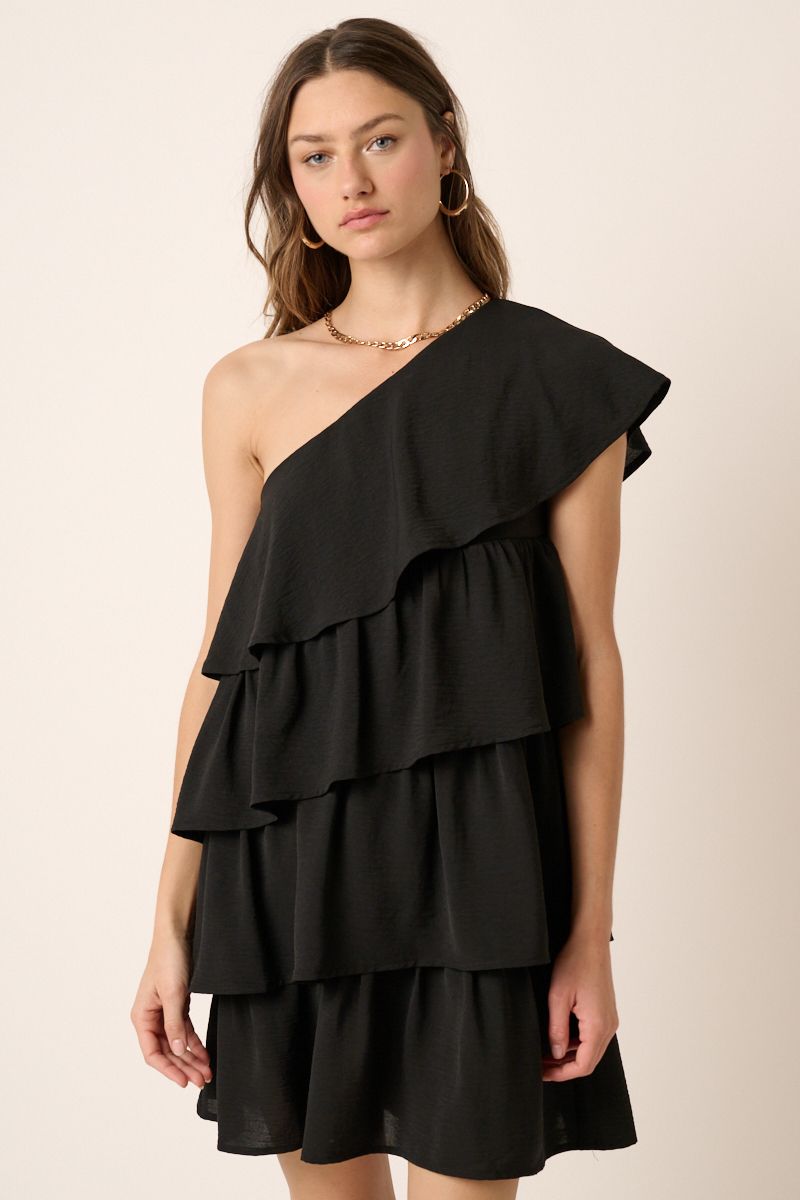 One Shoulder Tiered Mini Dress