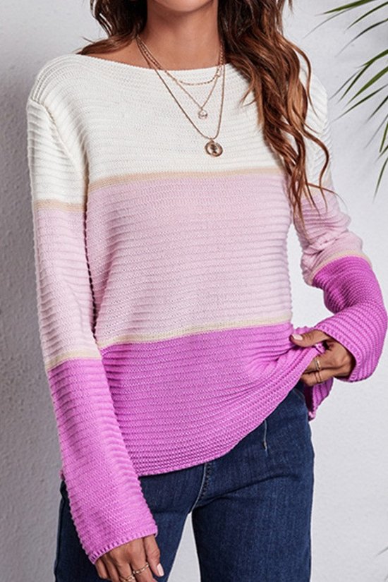 Lavender Color Block Knit Sweater
