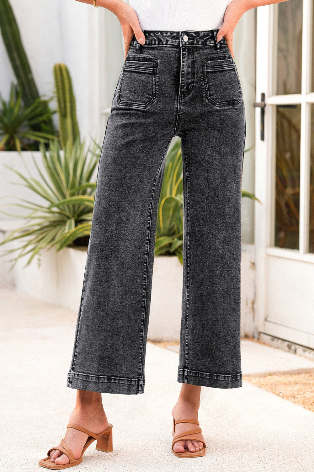 Black Wash Front Two-Pocket Straight Leg Jeans