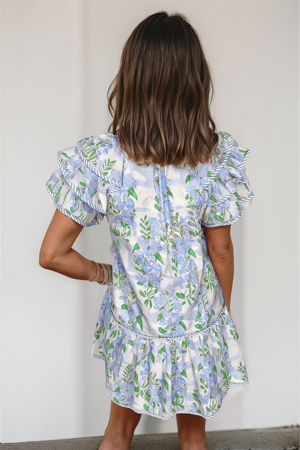 Floral Layered Short Sleeve Babydoll Mini Dress