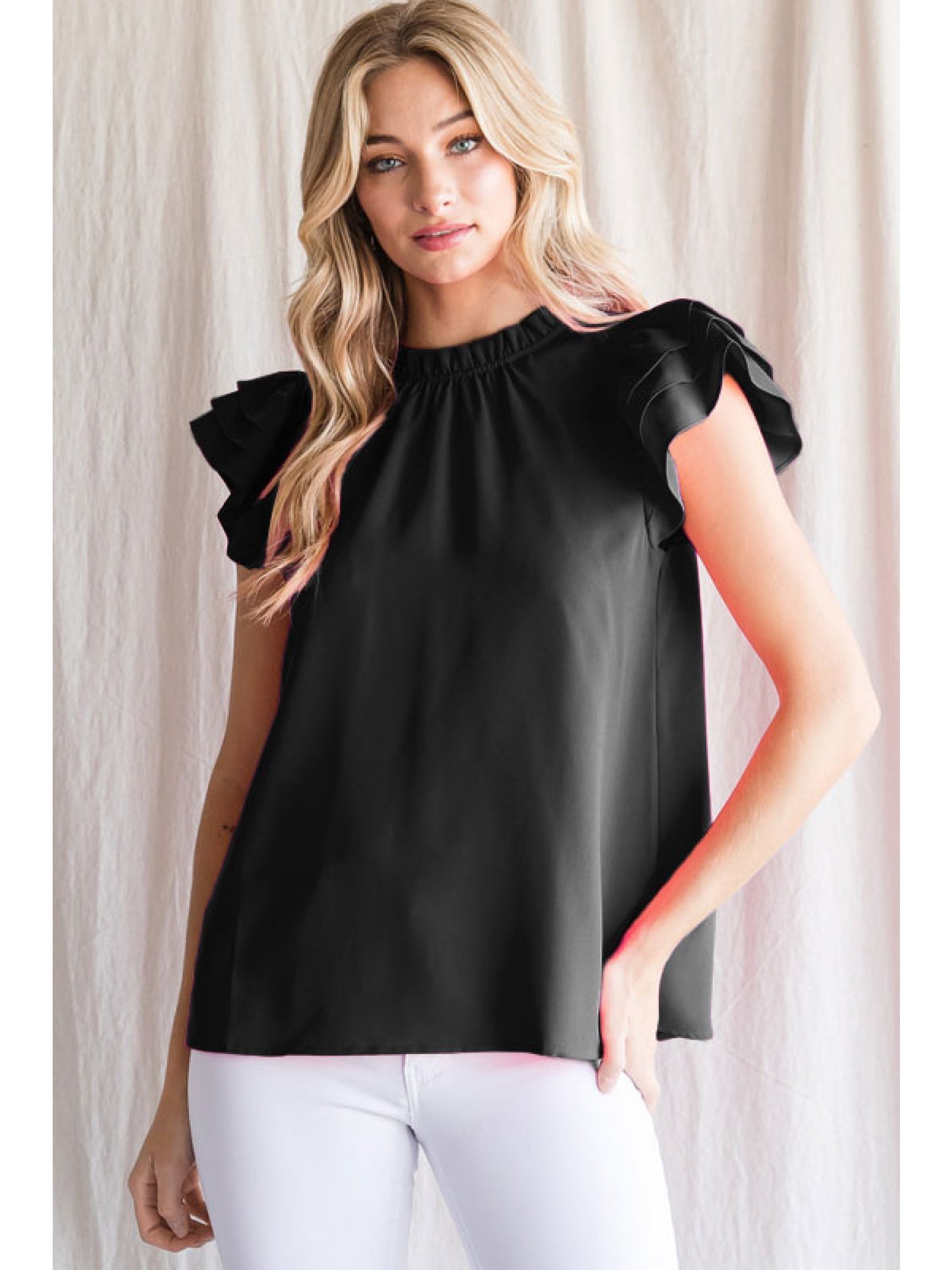 Short Flutter Sleeve Blouse