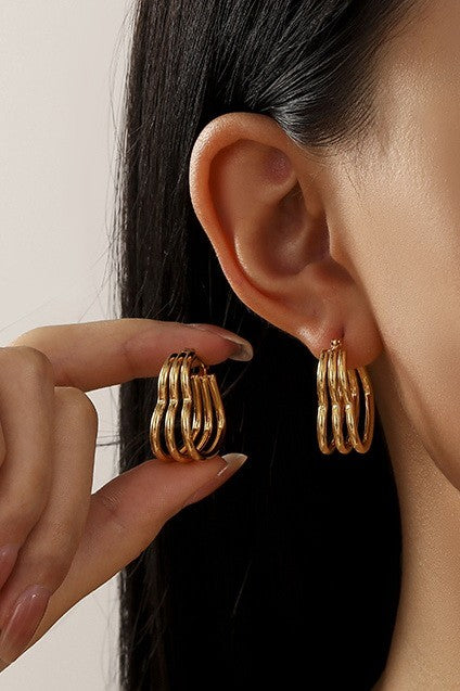 Heart Shaped Tri-Layer Wire Hoop Earrings