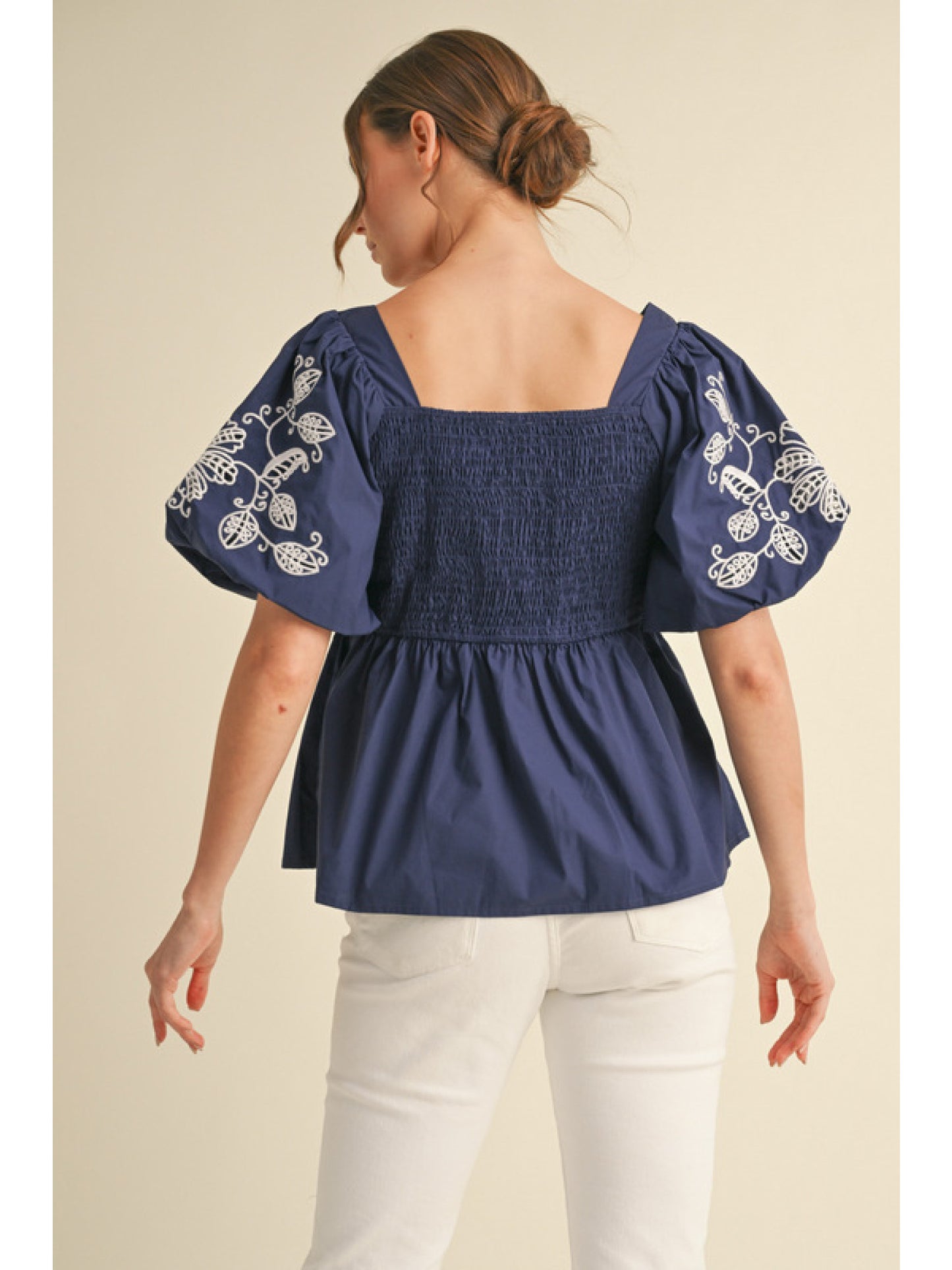 Puff Short Sleeve Babydoll Blouse