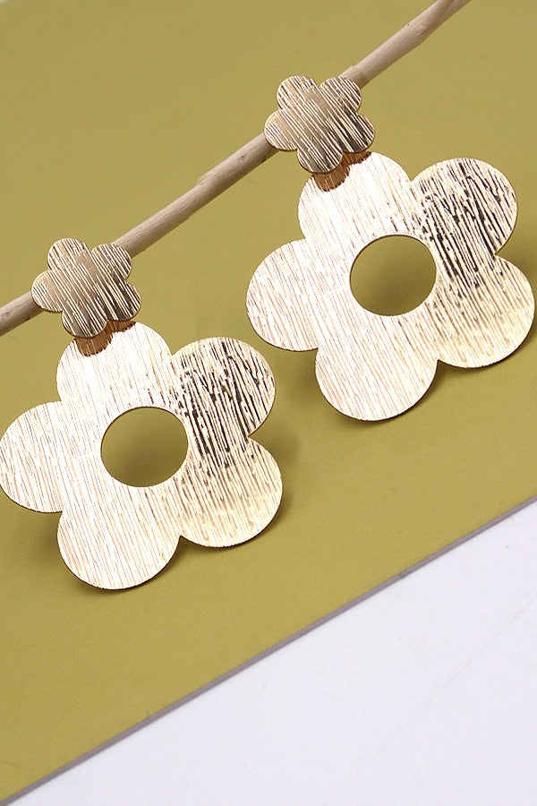 Double Flat Flower Drop Earrings