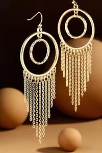 Double Circle Hoop Earrings with Chain Tassels