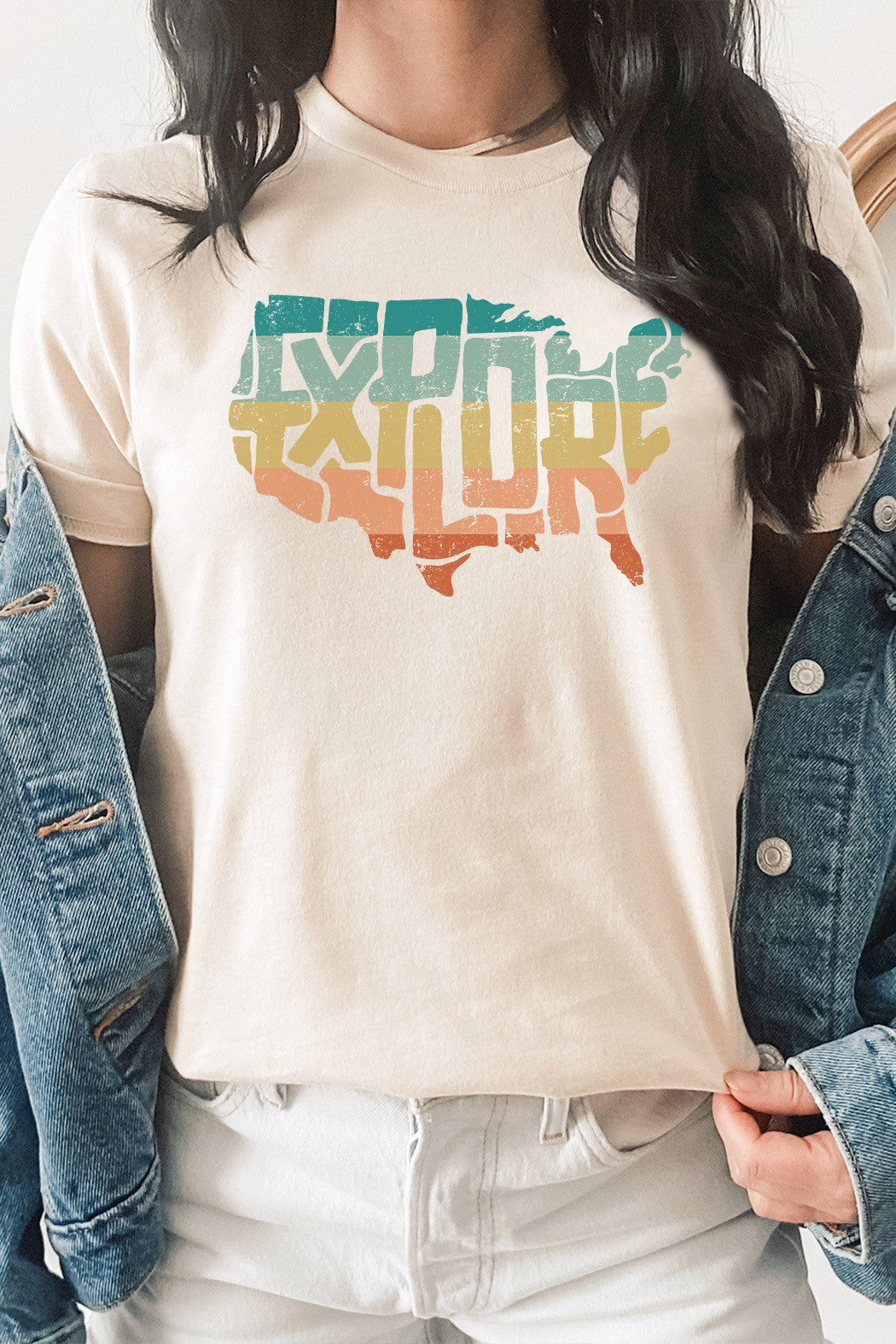 Trendy T-Shirt Explore Map - Cream