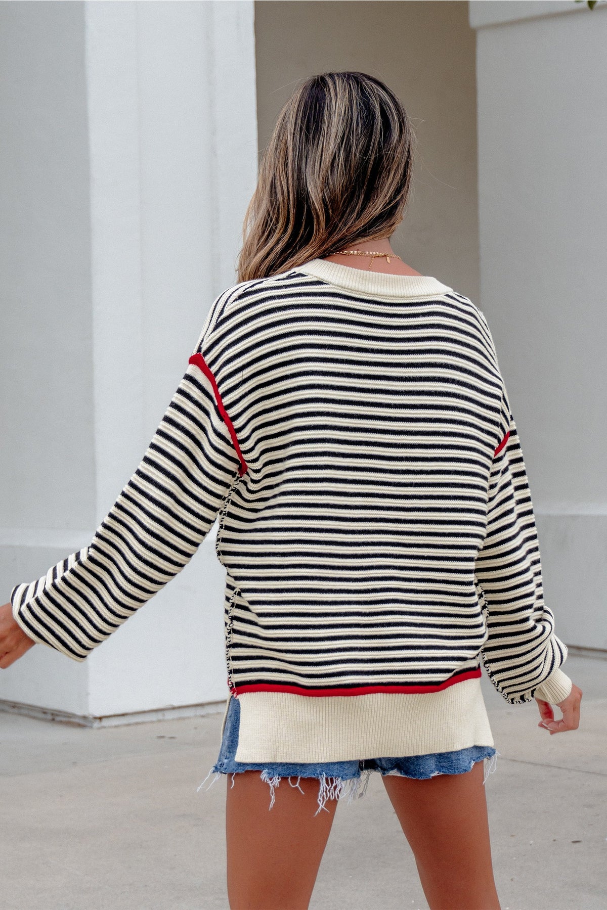 Black Striped Drop Shoulder Sweater