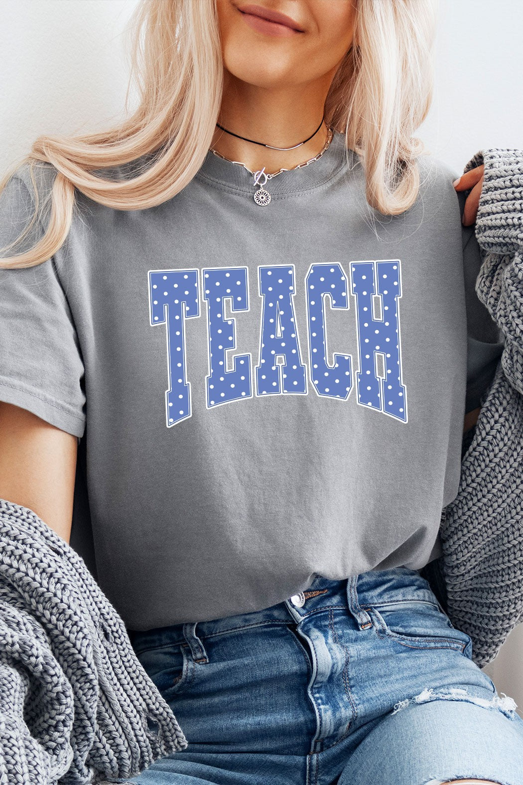 Grey 'TEACH' Polka Dot Comfort Colors Tee