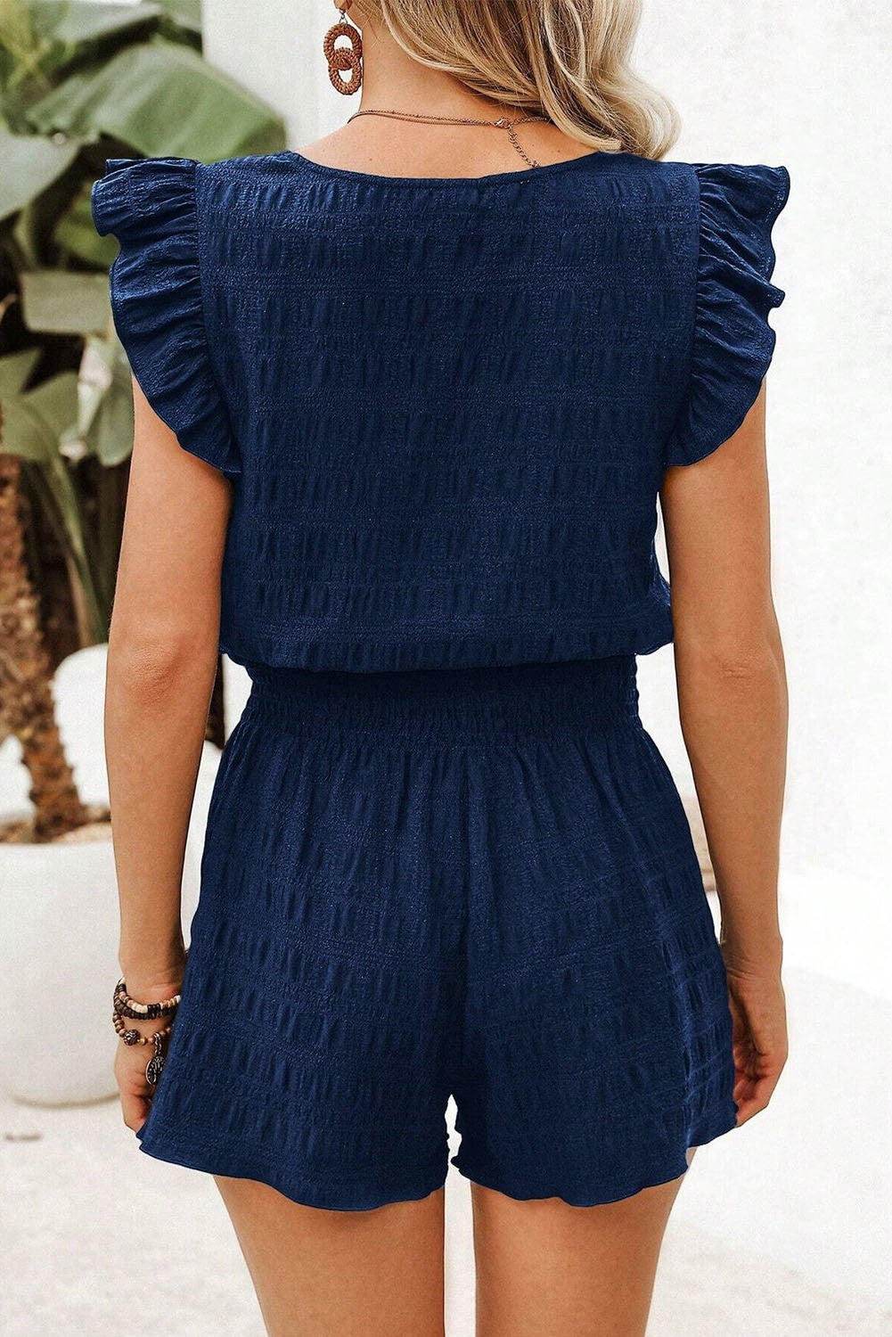 Navy Blue Square Neck Sleeveless Top & Shorts Set