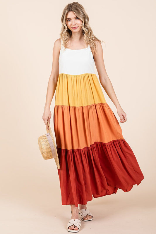 Color Block Tiered Sleeveless Maxi Dress