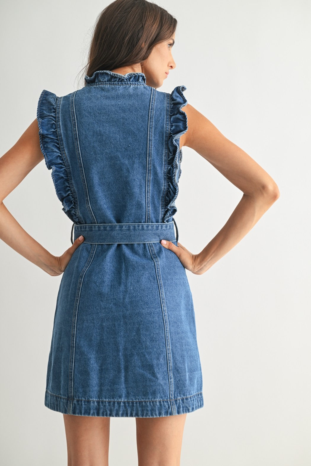 Medium Wash Denim Button Up Sleeveless Mini Dress