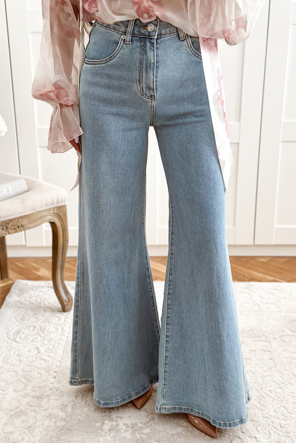 Light Blue Denim High Waisted Wide Leg Jeans