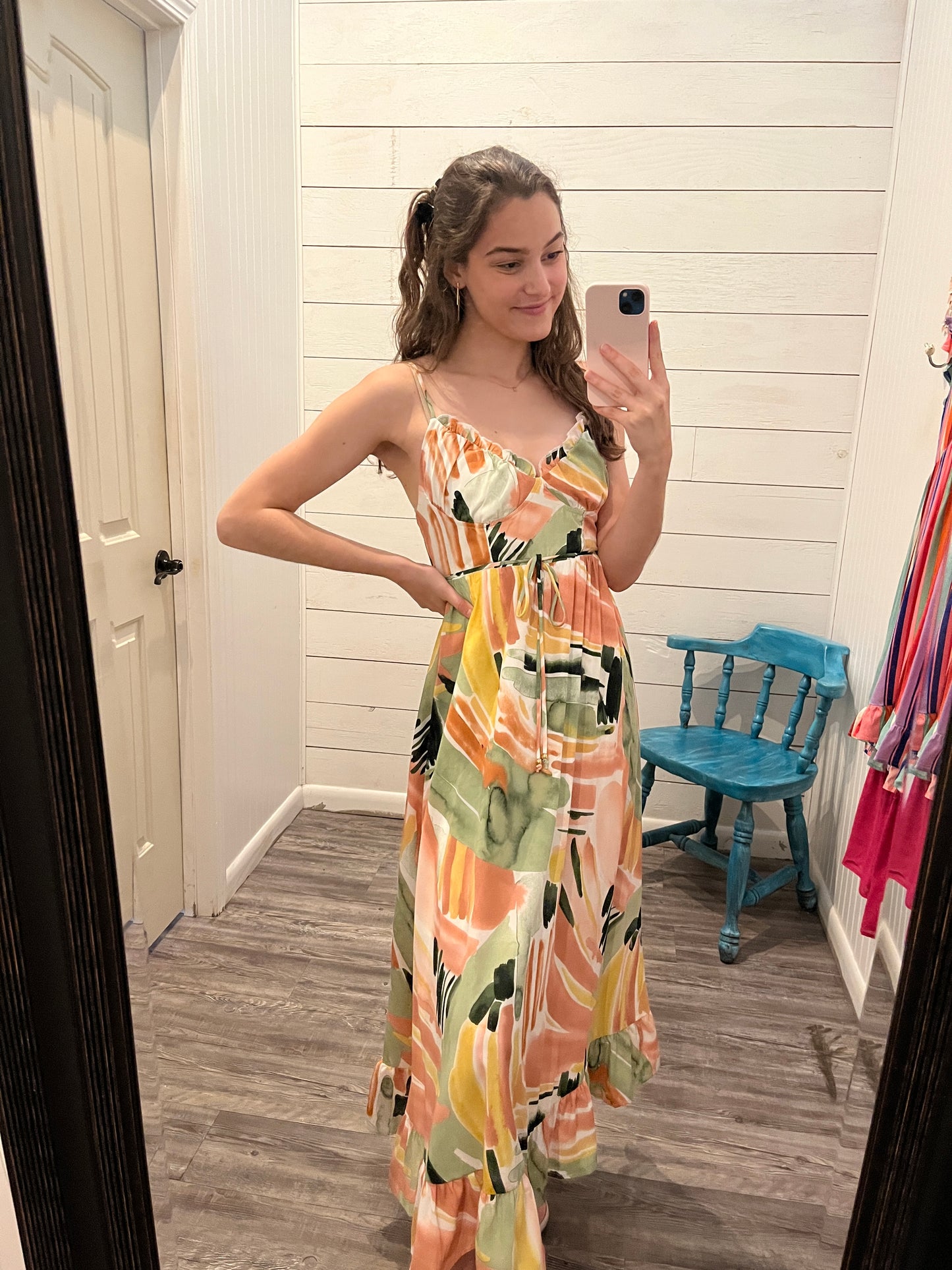 Multicolor Sleeveless Midi Dress w/ Tie Belt