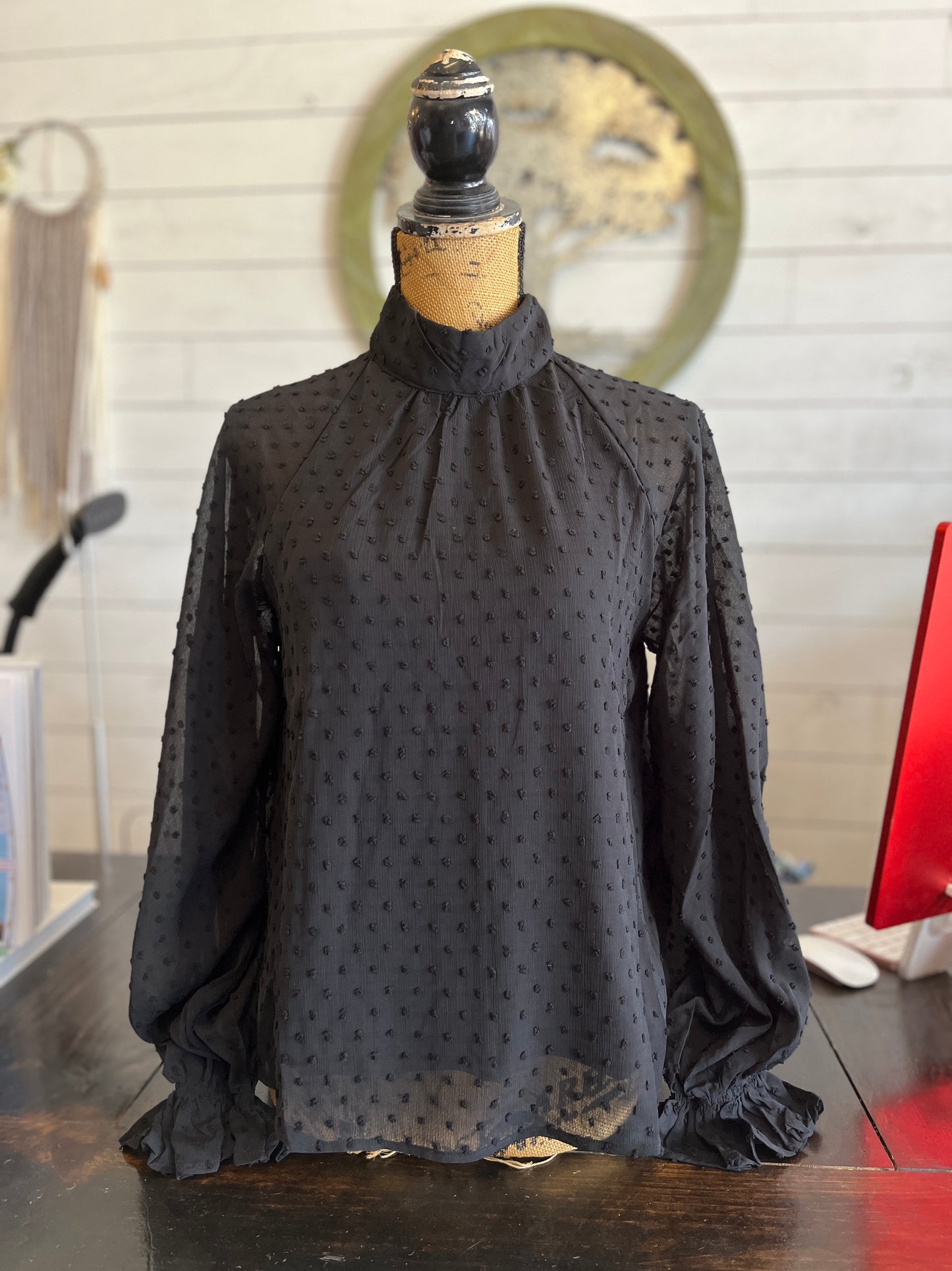 Swiss Dotted Long Sleeve Turtleneck