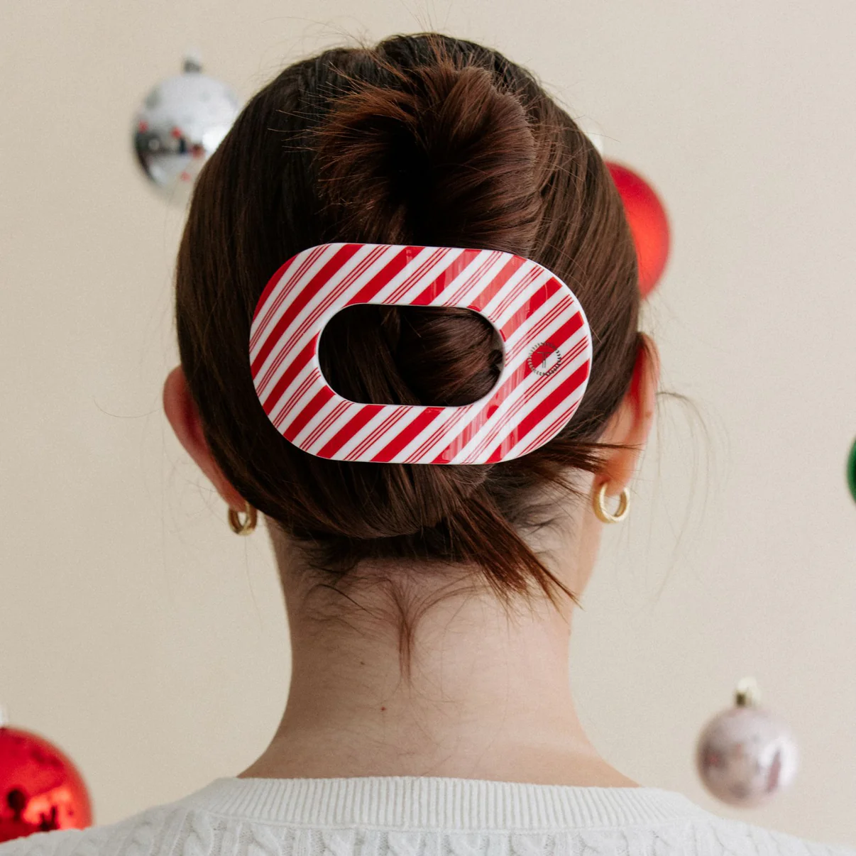 Teleties 'Candy Cane Crush' Large Flat Round Hair Clip