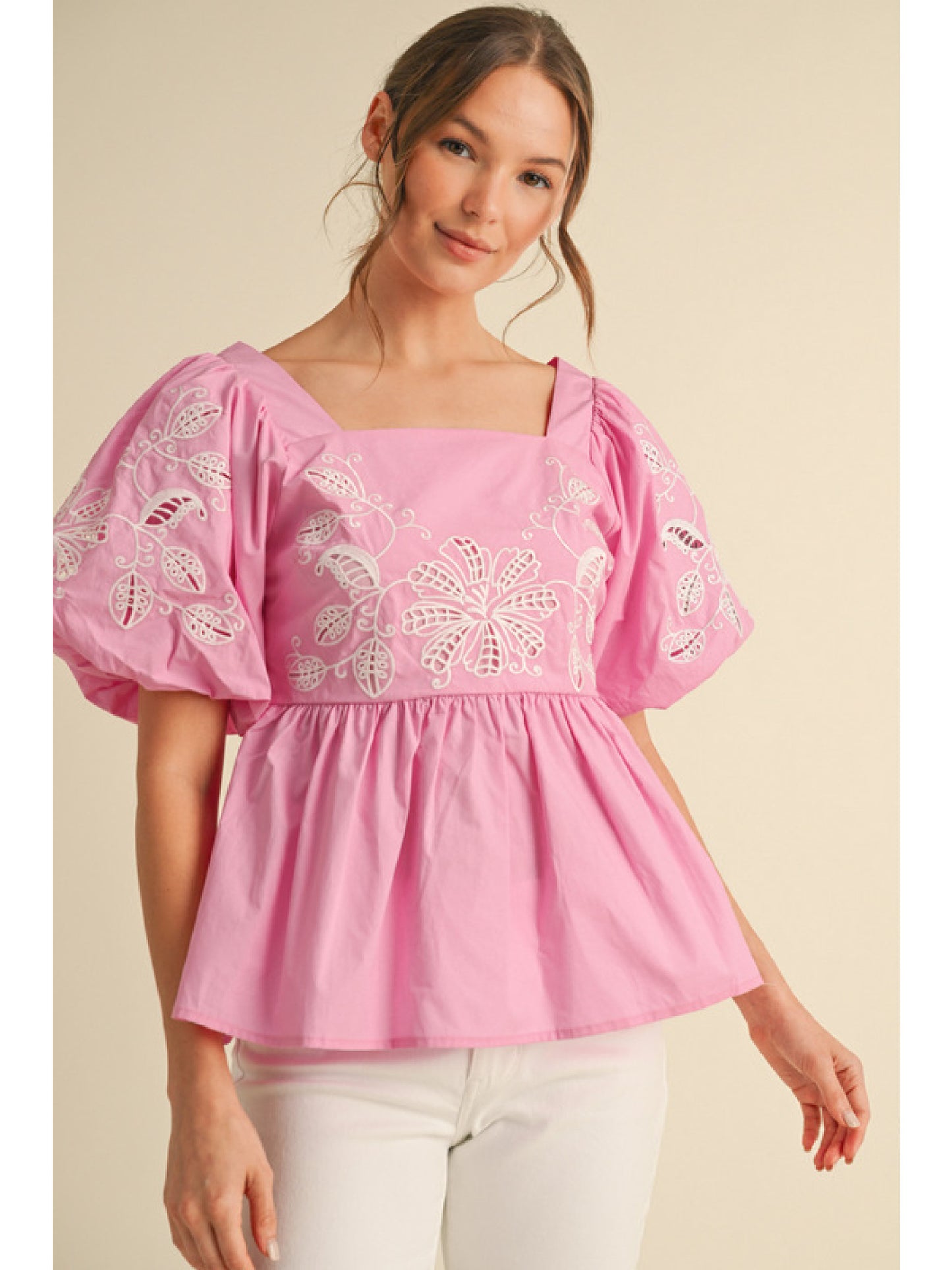 Puff Short Sleeve Babydoll Blouse