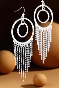 Double Circle Hoop Earrings with Chain Tassels