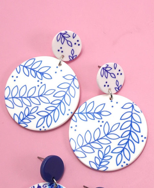 Toile Floral Pattern Drop Earrings
