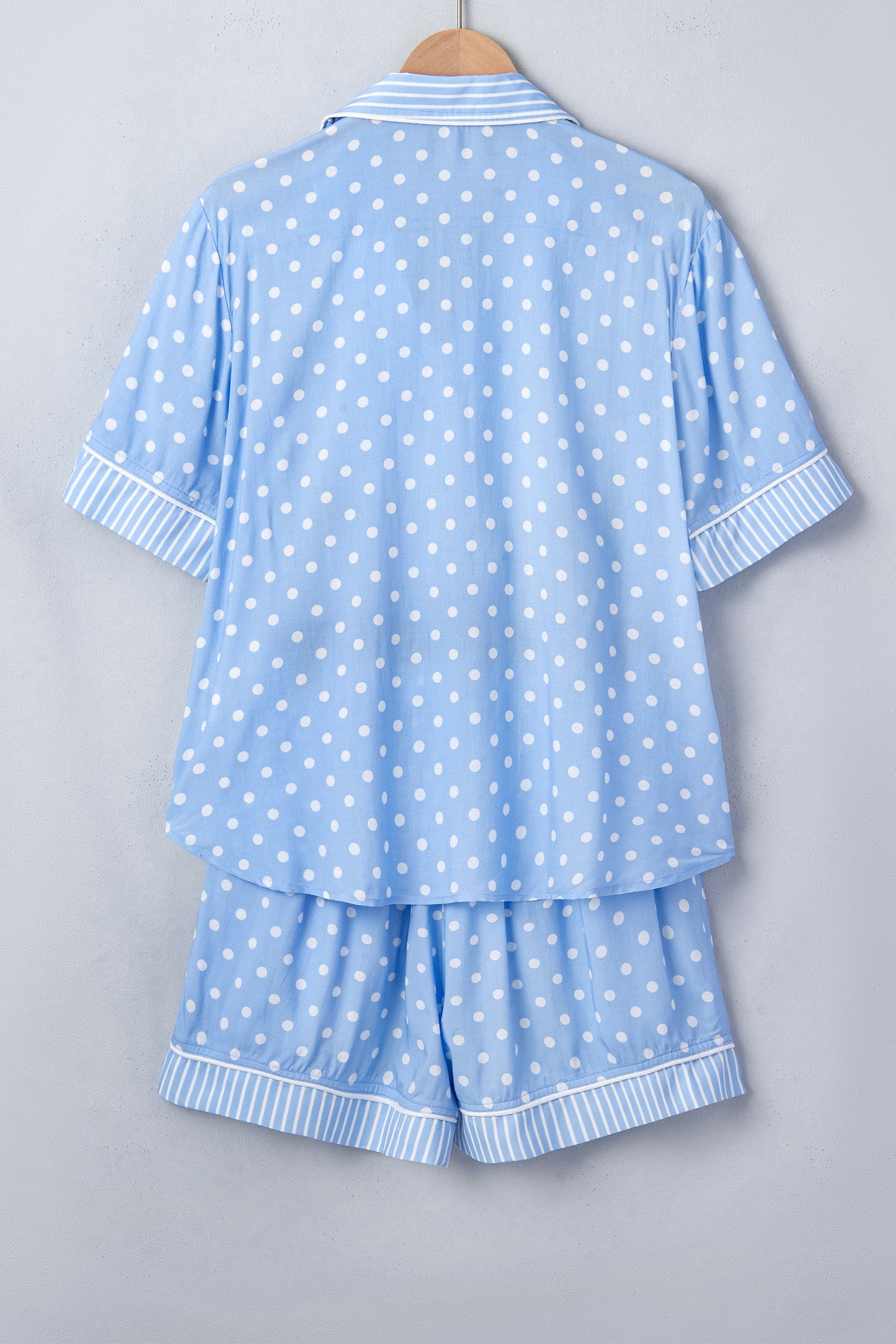 Sky Blue Polka Dot Button Up & Shorts Pajama Set