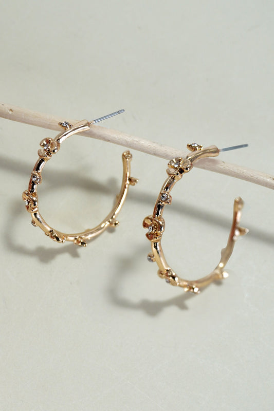 Flower + Leaf Rhinestone Hoop Earrings