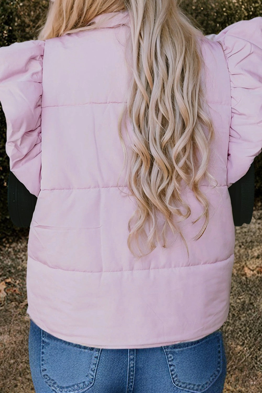 Light Pink Flutter Sleeve Snap Button Puffer Vest