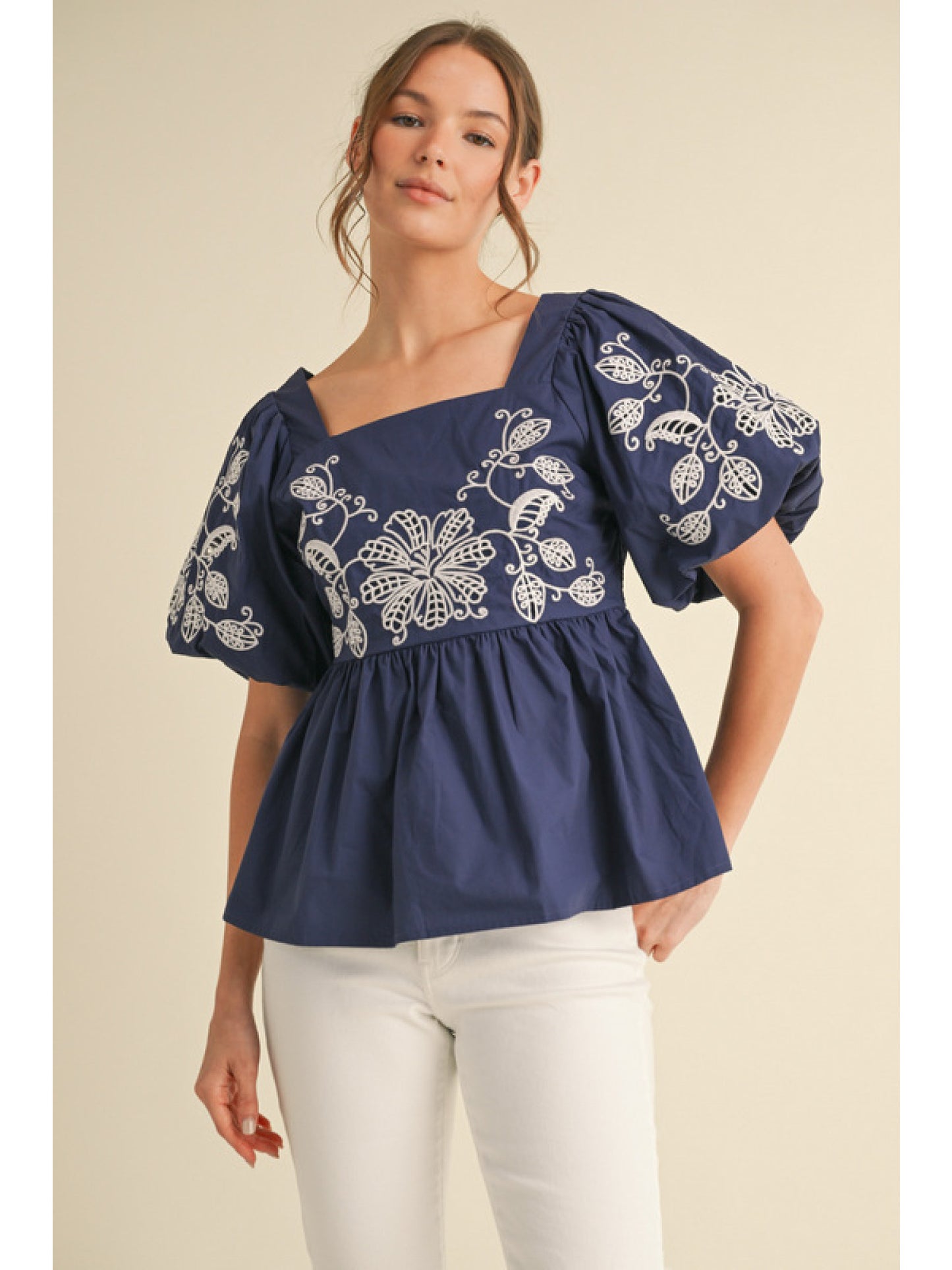 Puff Short Sleeve Babydoll Blouse