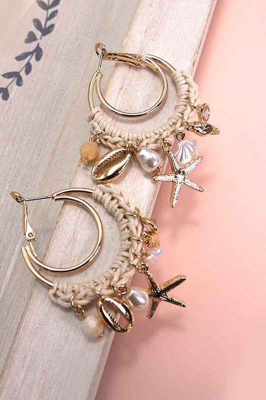 Crochet Beachy Pearl Charm Drop Earrings