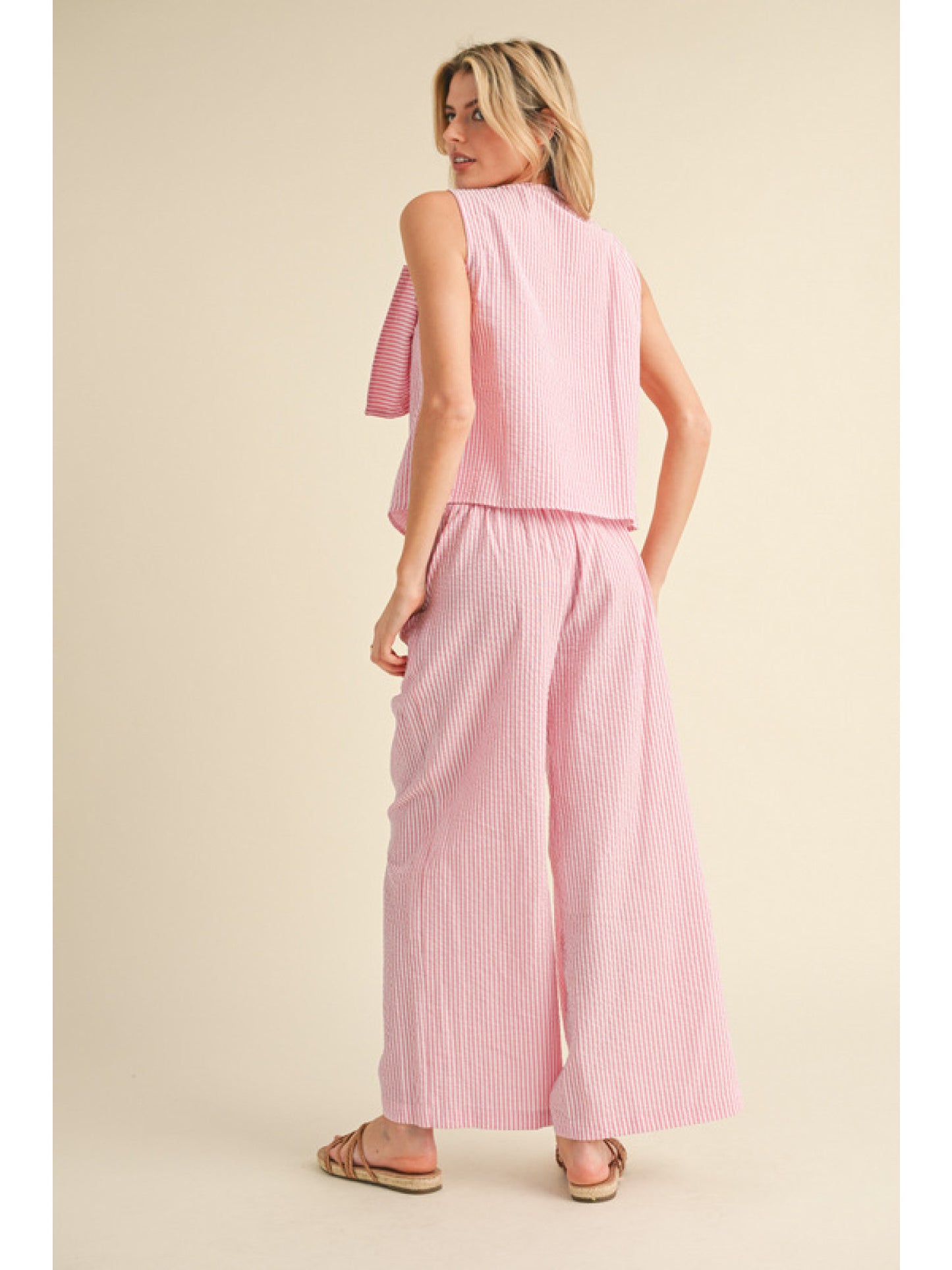 Pink Striped Seersucker Tank + Pants Set