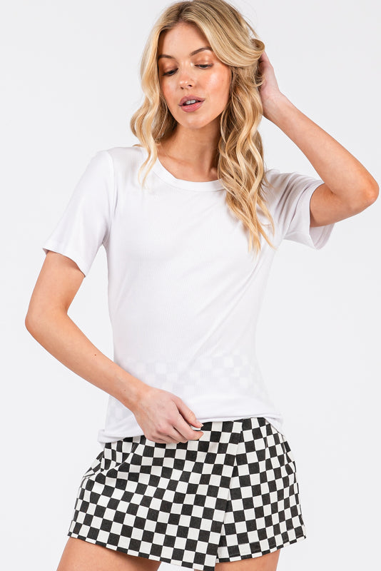 Rib Knit Scoop Neck Short Sleeve