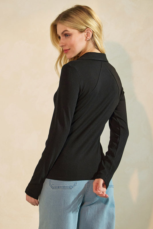 Button Up, Collared Henley Long Sleeve