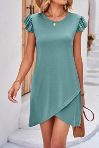 Jersey Mini Dress w/ Ruffle Short Sleeves
