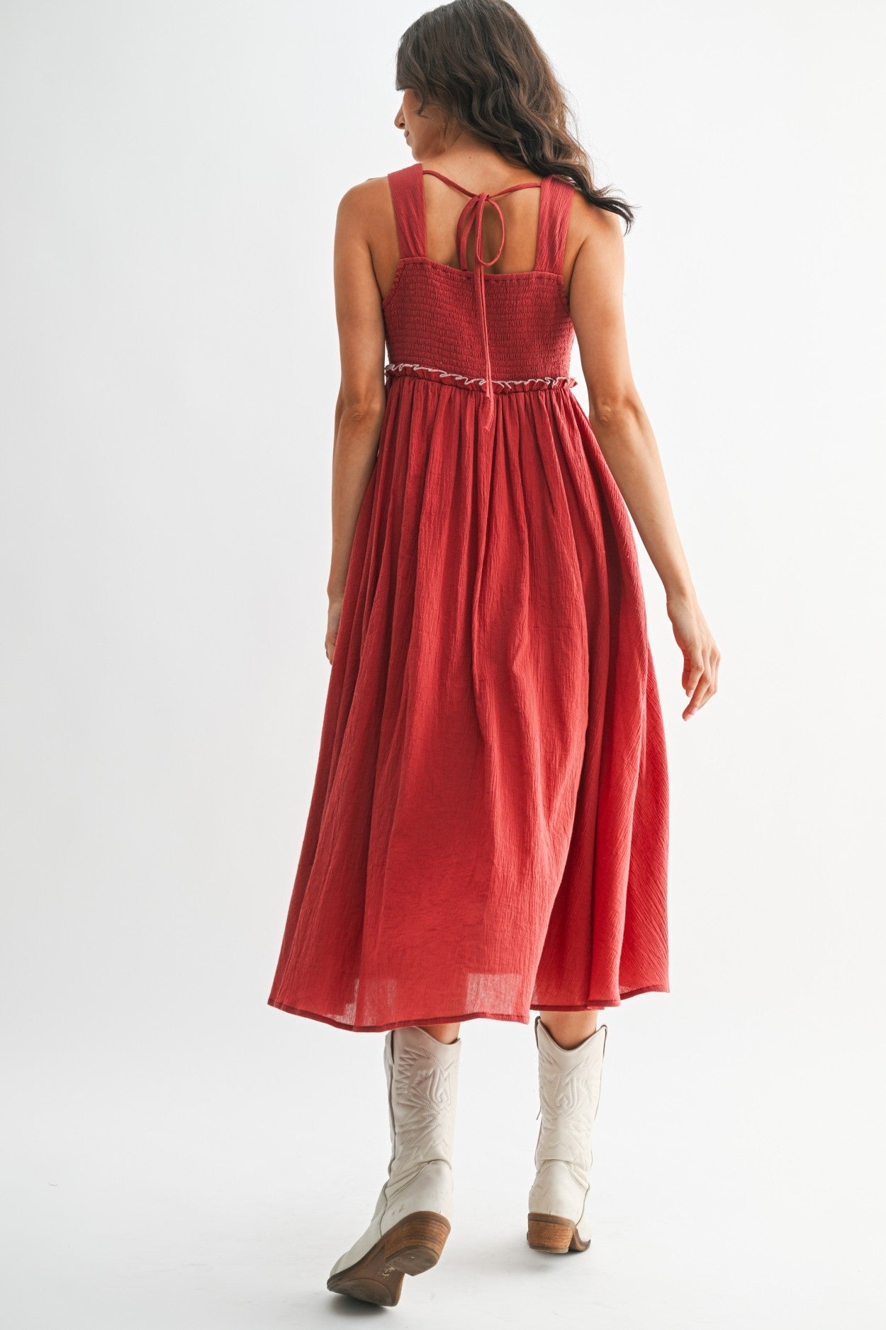 Rust Embroidered Sleeveless Maxi Dress w/ Pockets