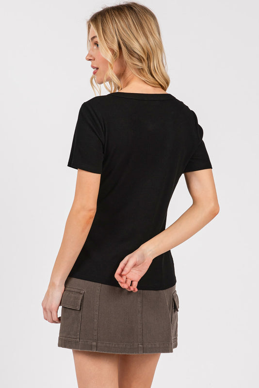 Rib Knit Scoop Neck Short Sleeve