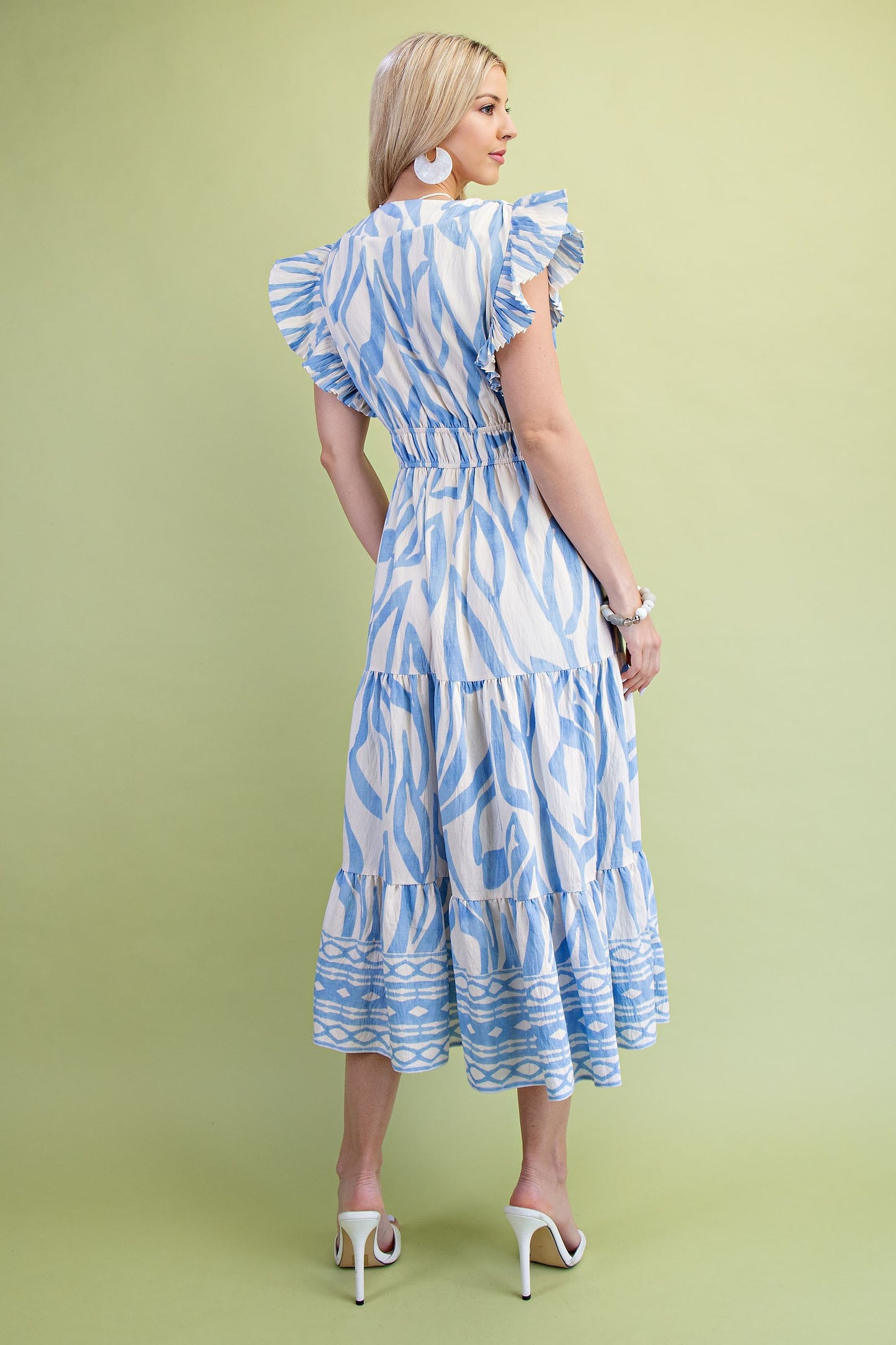 Sky Mix Printed Sleeveless Midi Dress w/ Front Tie