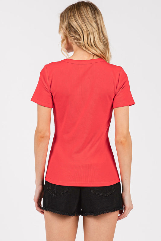 Rib Knit Scoop Neck Short Sleeve