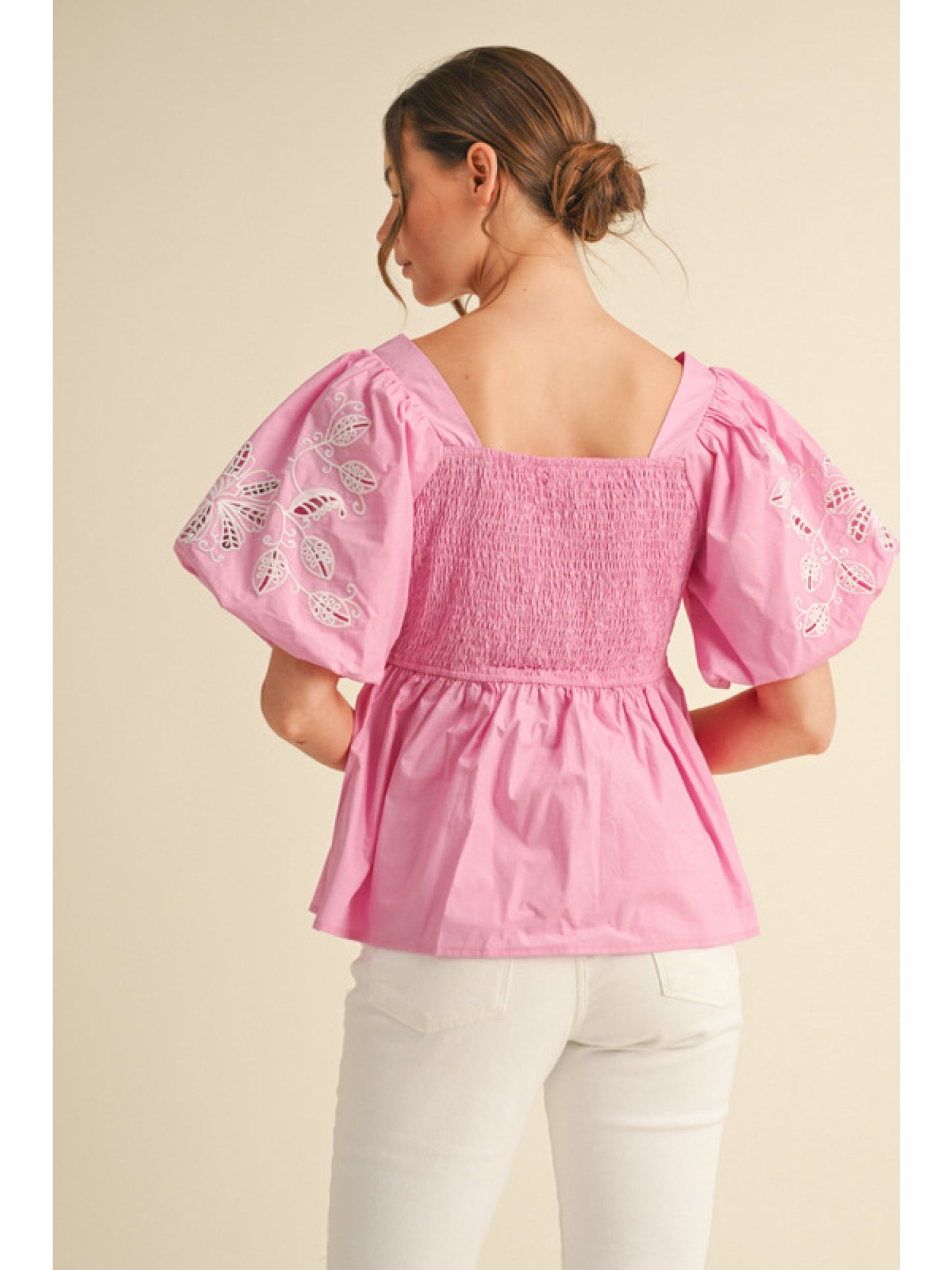 Puff Short Sleeve Babydoll Blouse