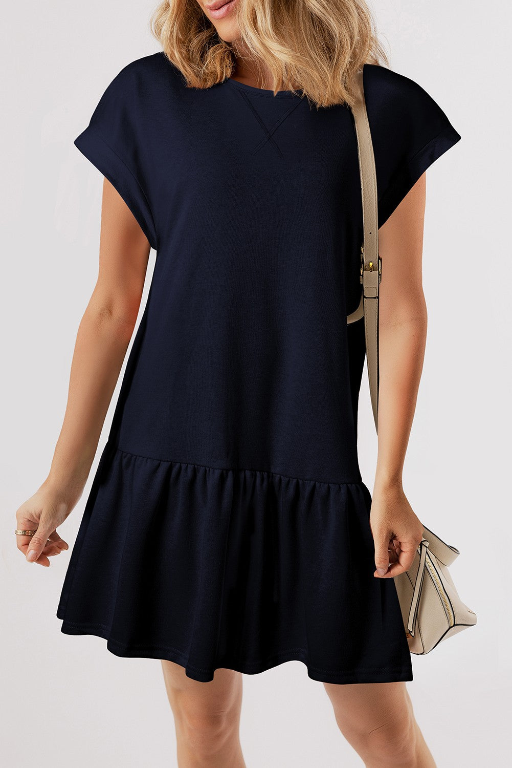Navy Drop Waist Short Sleeve Mini T-Shirt Dress